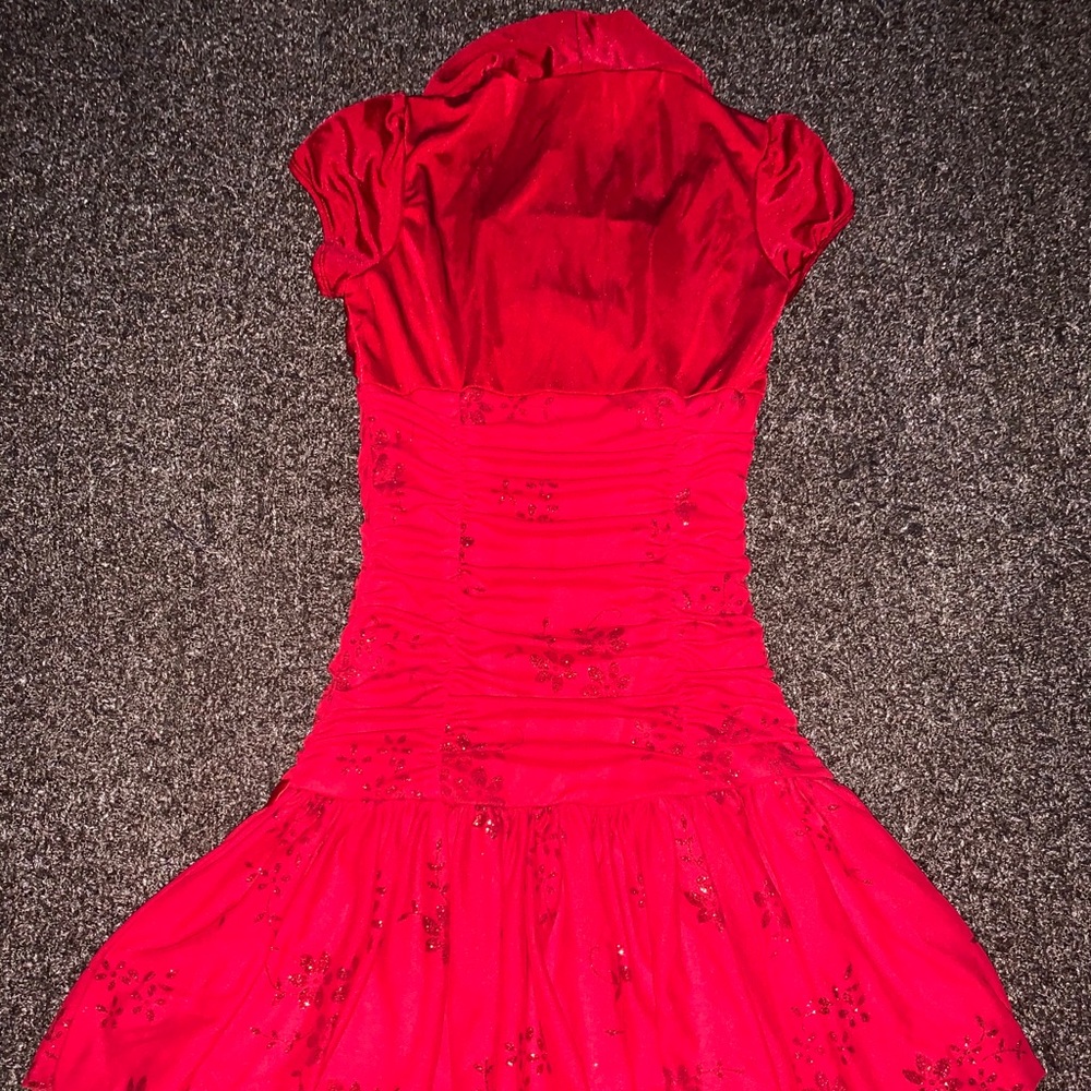 BCXGirl fancy red dress with glittery designs on
